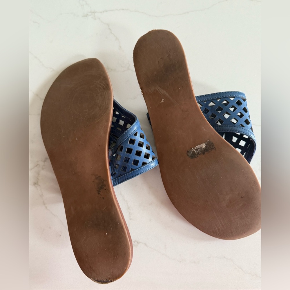 Tory Burch Blue Lattice Leather Sandals - Picture 3 of 9
